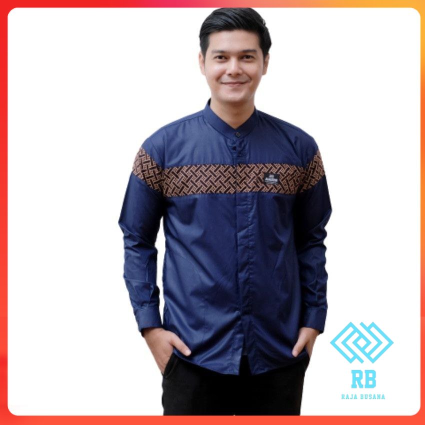 ( RAJA BUSANA )Baju Koko Pria Dewasa Lengan Panjang Motif Kobata Qynang Kombinasi Batik Terbaru