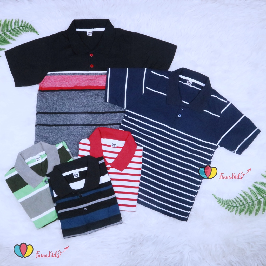 Kerah Salur T-Shirt Anak Laki uk 1-12 Tahun / Kaos Atasan Baju Adem Lengan Pendek Harian Salur