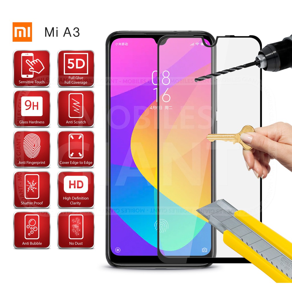 Tempered Glass 9D For Xiaomi Mi A3 Tempered Glass Full Layar Full Cover Full Glue