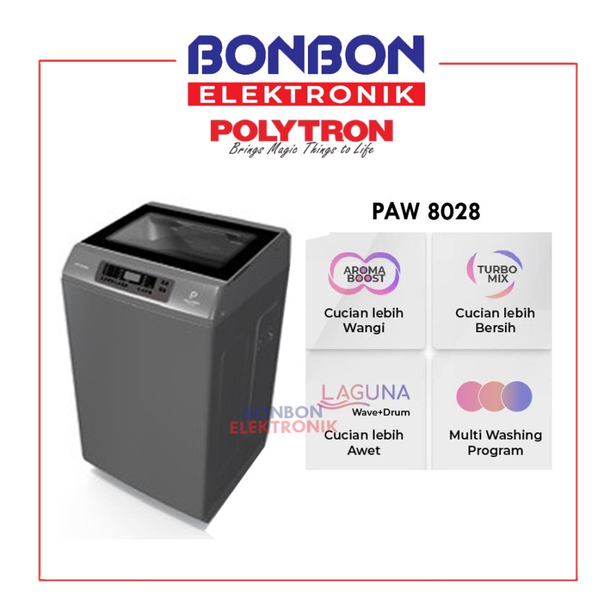 Polytron Mesin Cuci 1 Tabung 8KG PAW 8028Y / ZEROMATIC PAW 8028 Y