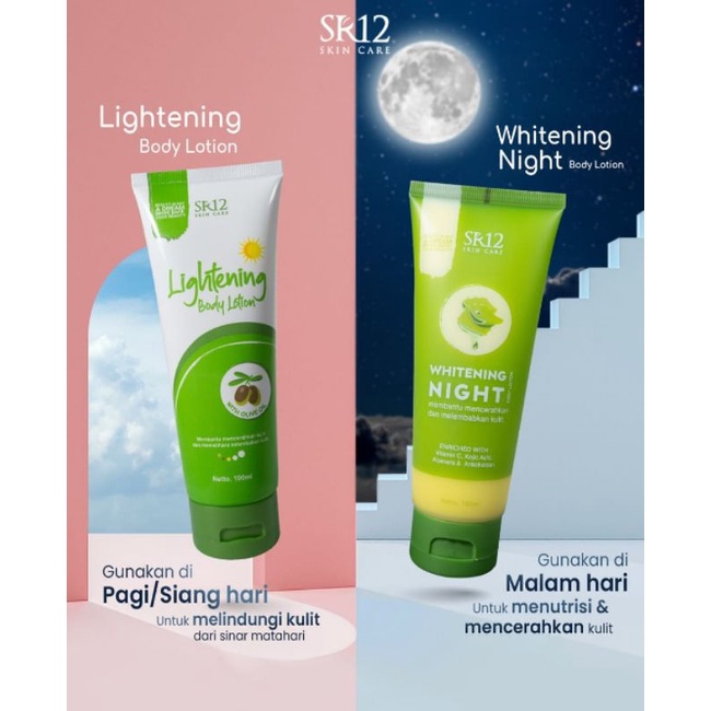 BODIY LATION DAY & NIGHT SR12/PEMUTIH BADAN PERMANEN/HEMBODIY LOTION PENCERAH ANTI UV SPF 30+++