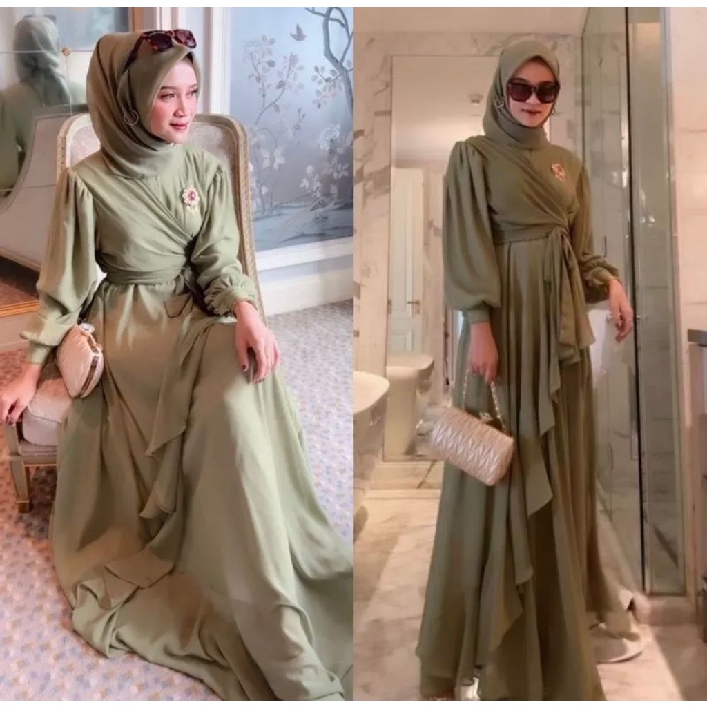 AZHRIFA FASHION-Meyhira Dress terbaru ceruty babydoll wanita muslimah mewah realpict trendy viral 2021