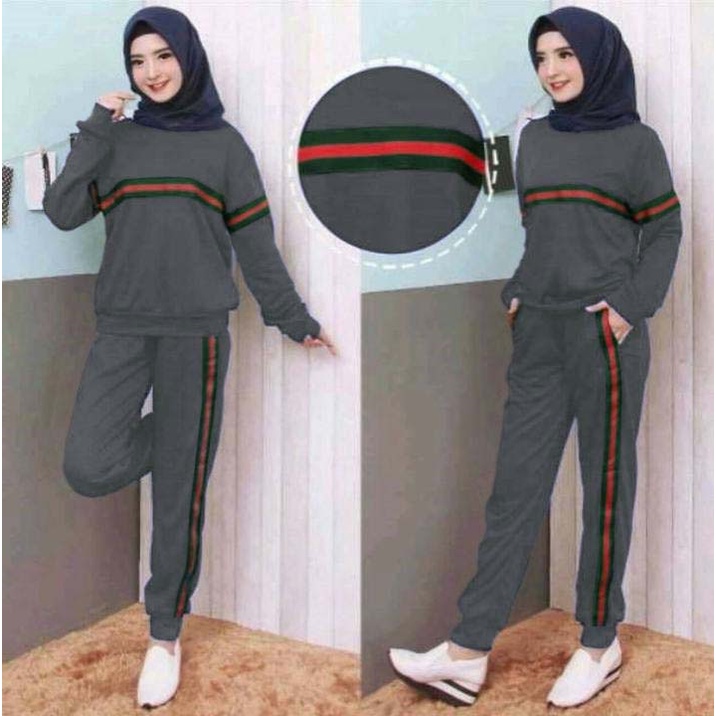 LVB- (GRATIS ONGKIR &amp; COD) Setelan Training Wanita GARIS /uk. L - XL - XXL - 3XL/NEW 2021/Terbaru,Terlaris dan Termurah/Setelan Olahraga Senam/Set Viral Perempuan Adem Halus Nyerap Keringat Jumbo/Track suit/03652 03756 03860 03964/ Sweet Ideal Style