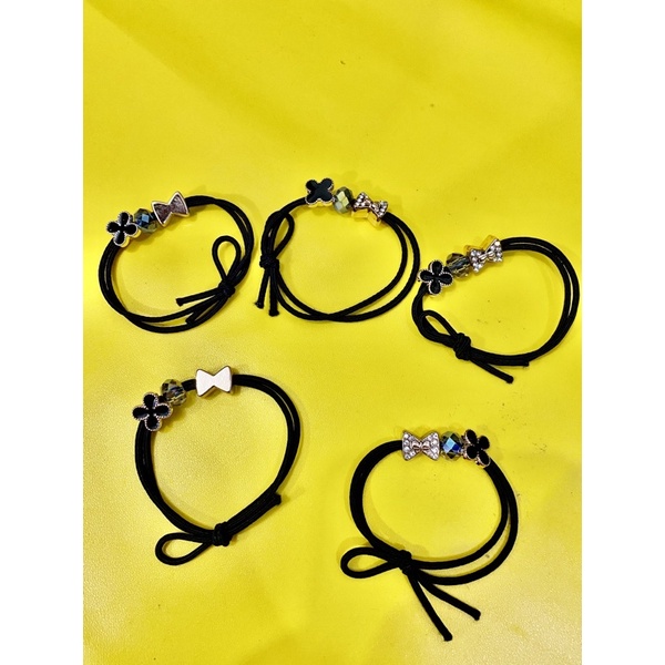 2 PCS Warna Hitam dan coklat - Karet Ikat Rambut Korea / Karet Ikat Rambut Tebal / Karet Ikat Rambut Bermotif / Karet Ikat Rambut hitam