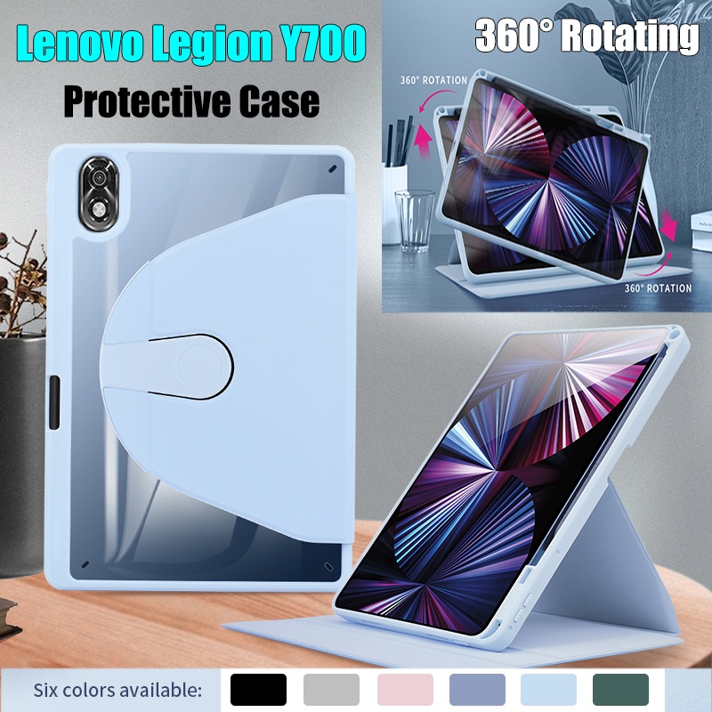 Casing Tablet Untuk Lenovo Legion Y700 (2022) 8.8-inci Bahan Akrilik Bening Ujung Tinggi Fashion360° Rotating Stand Casing Flip Cover Pelindung Kulit Flip