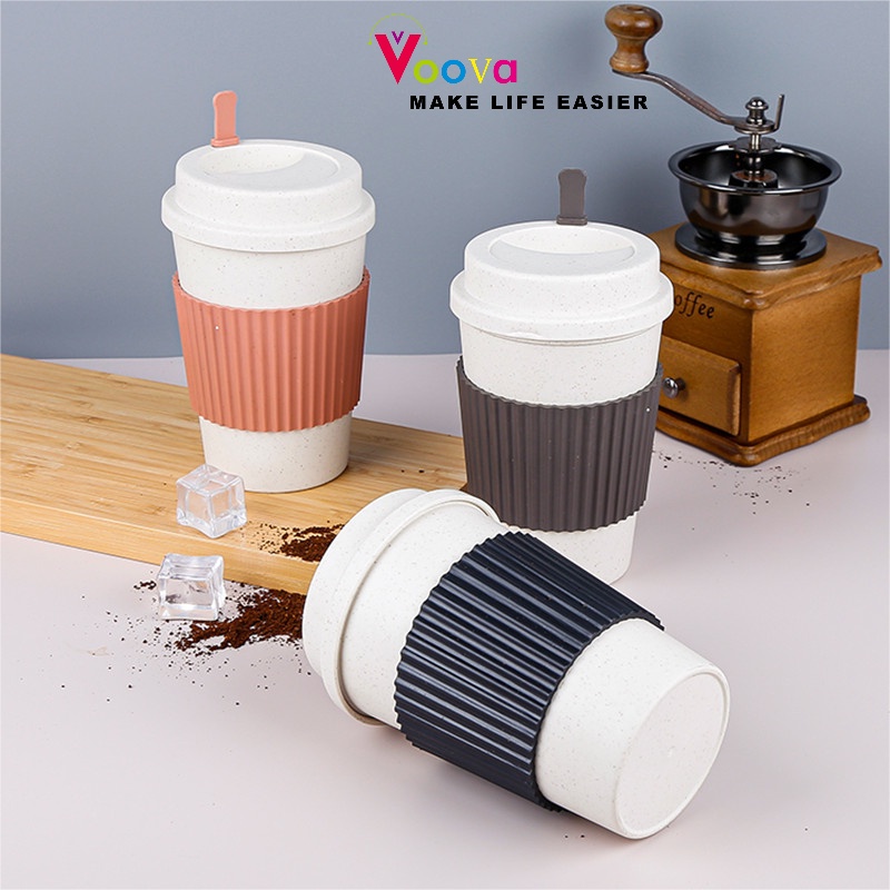 VOOVA  Wheat Straw Mug Kopi / Mug Praktis / Mug Minuman Dingin / Mug Minuman Panas / Mug Plastik Por