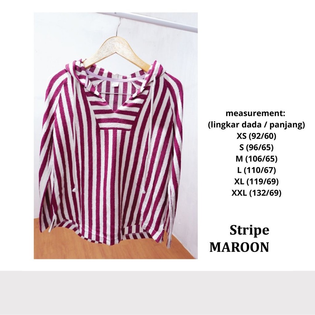 Old Navy Hoodie Wanita - Relaxed Pullover Hoodie 05-12-Stripe Maroon