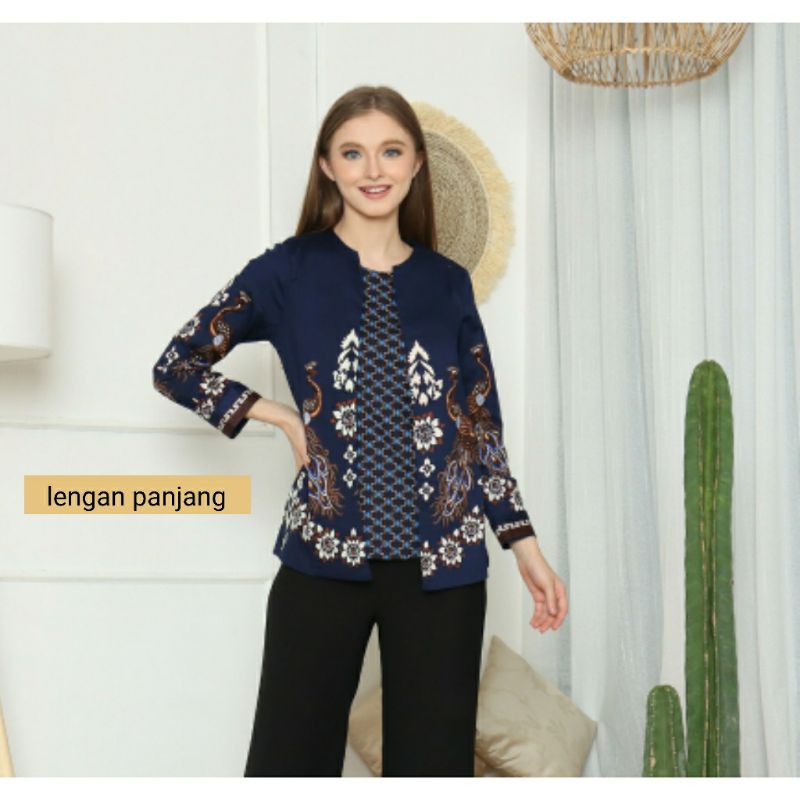 Atasan Blouse Batik Wanita Lengan Panjang bahan katun stretch, 242 JM#-3