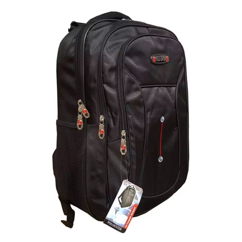 Tas Ransel Laptop 17 Inchi Polo Enter Polyester Serat Sintetis Original - Black + Raincover