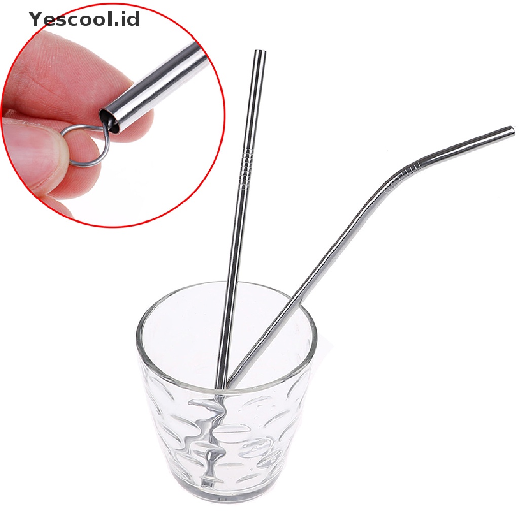 4 Pcs Sedotan Minum Bahan Stainless steel metal Dengan 1 Sikat Pembersih