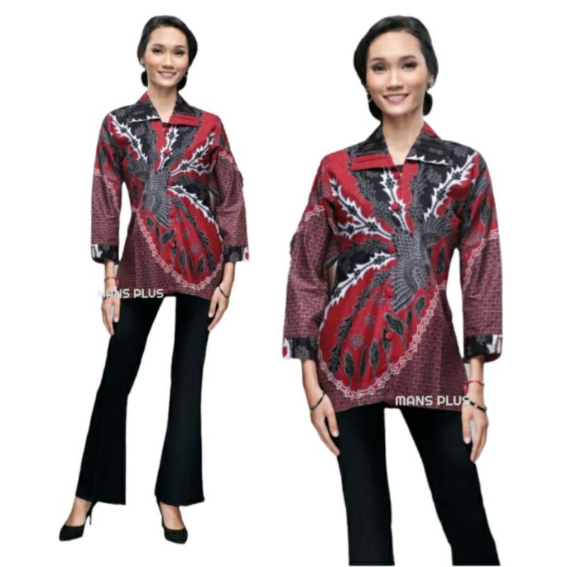 Blouse Jumbo XXL XXXL Lengan Panjang Atasan Kemeja Batik Wanita Big Size Seragam Kantor Wanita KSR-Mr