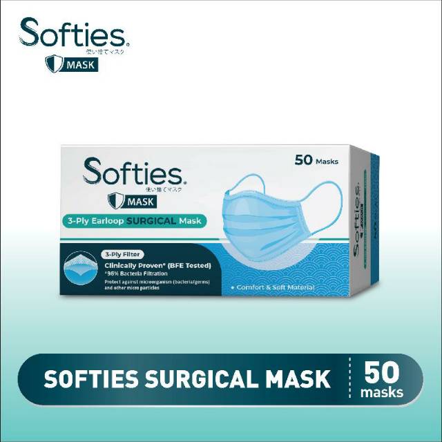 SOFTIES Masker 3-Ply Earloop SURGICAL Mask 50 pcs / lembar