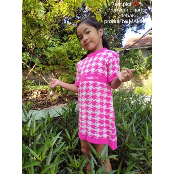 MALIKIN DRESS ANAK HOUNDSTOOTH 4-5-6 TAHUN/DRESS ANAK/DRESS RAJUT ANAK