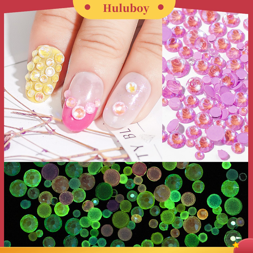 Huluboy Huluboy♡ Hiasan Berlian Imitasi Bulat Flat 3D 6 Warna Untuk Dekorasi Manicure DIY