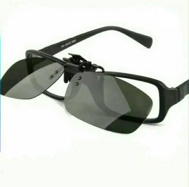 Kacamata Klip On Hitam Anti Silau / Kacamata Clip On + Flip Up