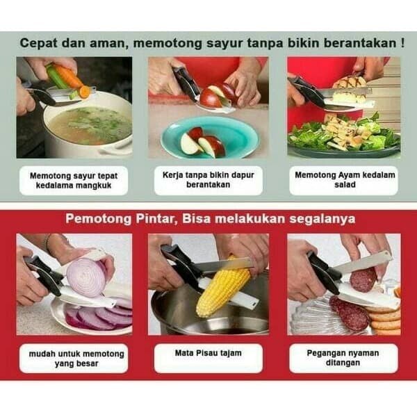 PROMO MURAH!! Pemotong sayur Clever Cutter Gunting Pisau 2in1 Pisau Talenan Multifungsi