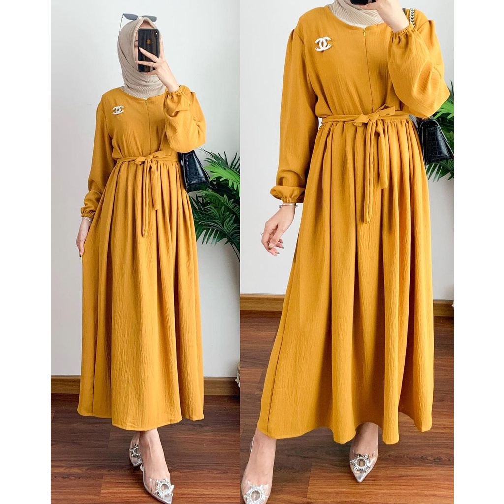 Gamis ADINDA Midi Dress Muslim Wanita Bahan AirFlow Crinkle