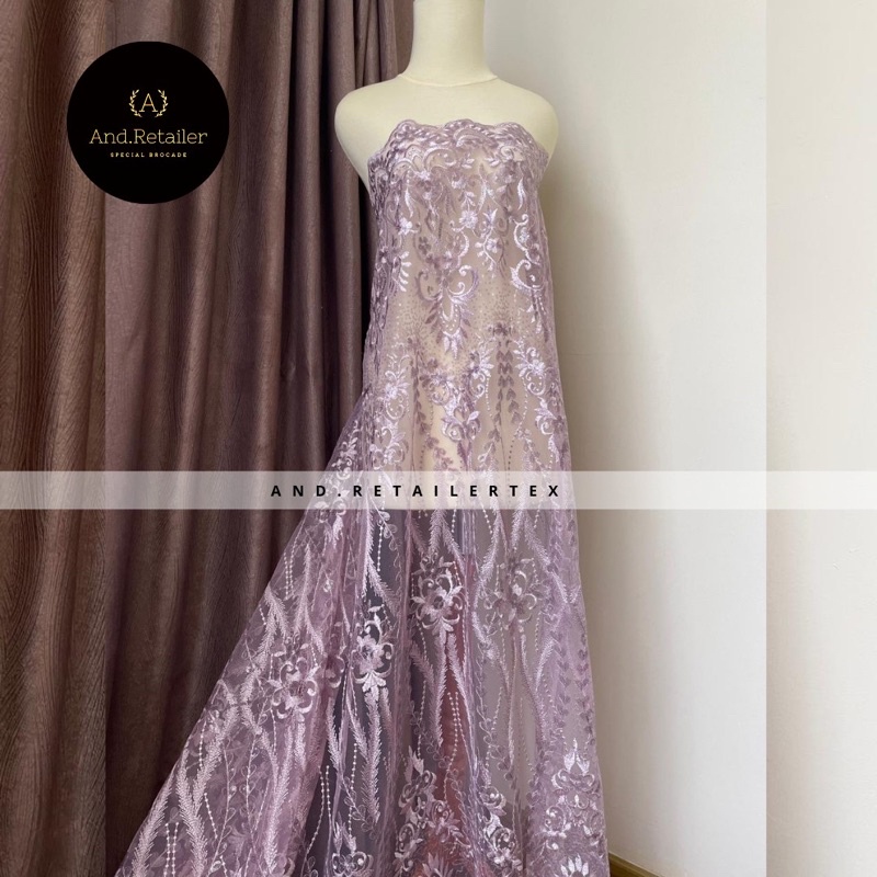 Kain bahan kebaya Brokat Tile Payet Gloria Series warna Lilac