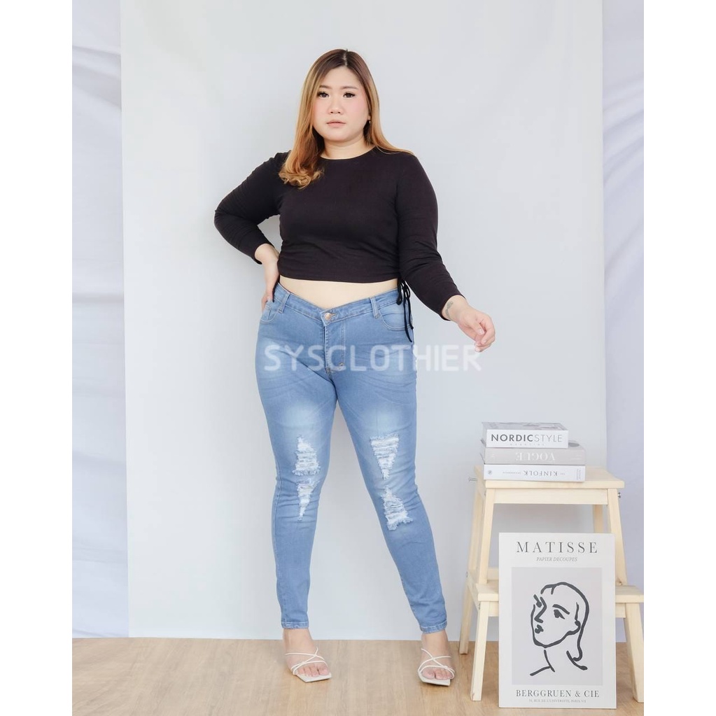 CELANA  JEANS WANITA SKIN RIPPED JEANS BIGSIZE