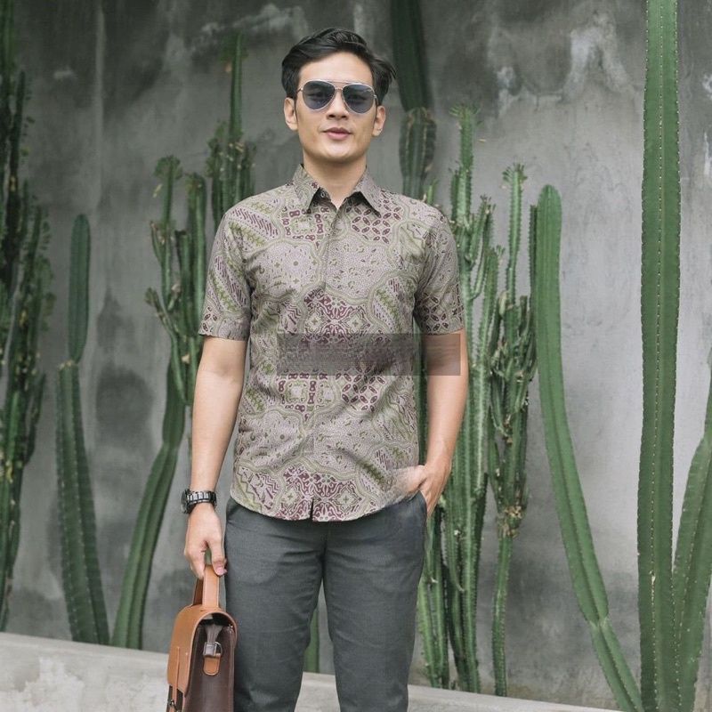 Kemeja Batik Pria Lengan Pendek Slimfit Lapis Furing Katun Halus Premium Modern JAGAD RUMEKSA