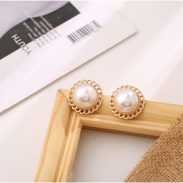 Anting Titanium Korea Perempuan Dewasa Hiasan Bulat Mutiara Pearl Aksesoris anting Fashion style Wanita korea ANT74