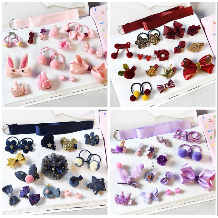 (1 set 18 pcs) Satu set aksesories rambut anak /  satu set jepit dan ikat rambut anak