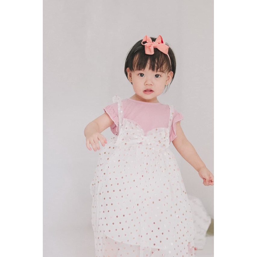 Promo !! Dress Lucu Anak Perempuan Import / Dress Blink polka big ribbon curly ukuran 1-3tahun / Dress Anak Simple Elegant