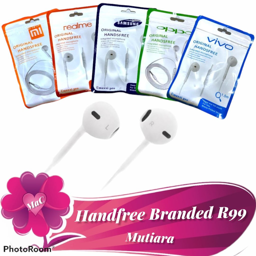 HANDFREE HEADSET HEADPHONE EARPHONE BRANDED R99 QUALITAS BAGUS