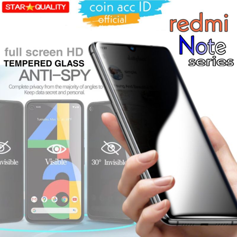 ANTI SPY tempered glass XIAOMI REDMI NOTE 9/9 pro/9s/8/8 pro/7/4/4x/5A/5 pro | privacy screen guard