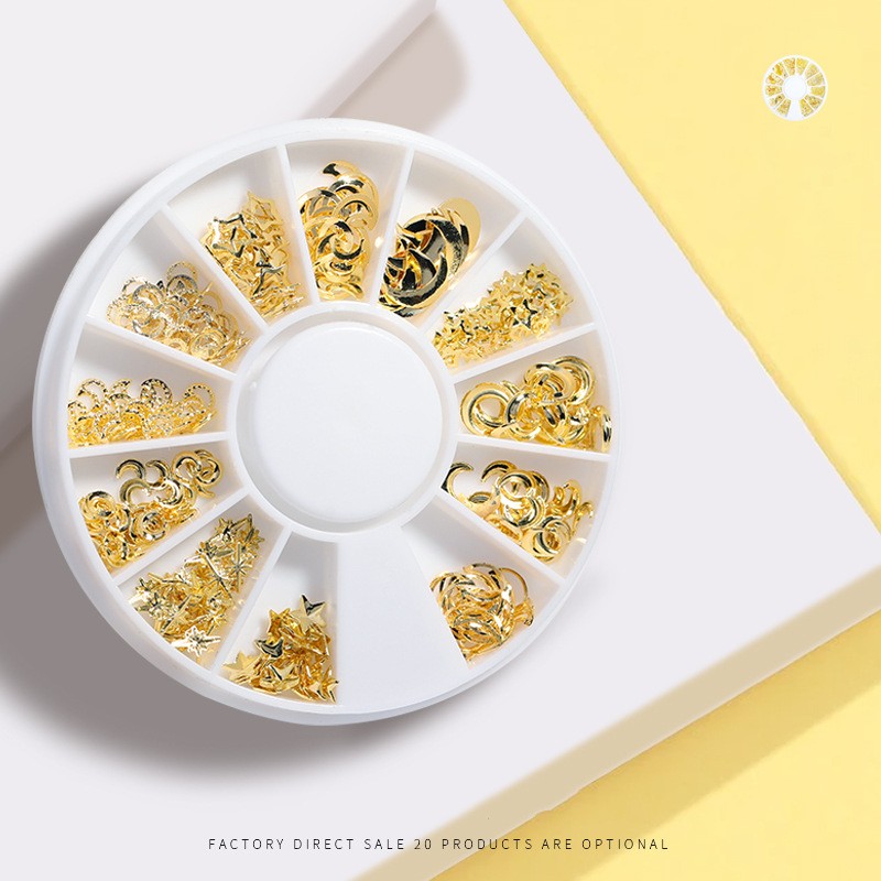 Ins Campur Manicure Tahan Lama DIY Nail Art 3D Mini Beads Paku Keling Dekorasi Stiker Kuku Emas Logam Metal Gold Rivet Aksesoris