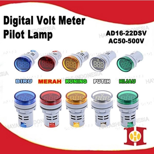 Pilot Lamp LED Dengan Indikator Volt AC 220V AD16-22DSV