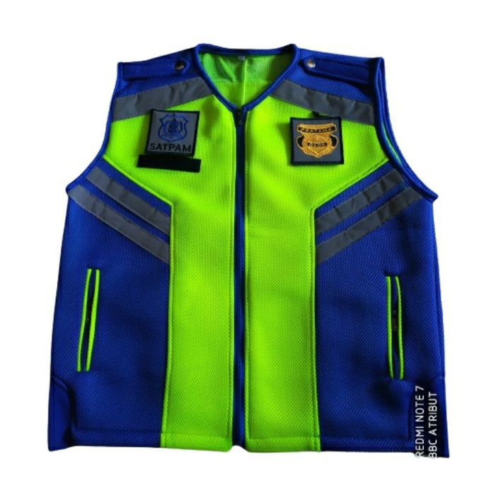 Rompi satpam biru x stabilo | Rompi mesh tebal | rompi kerja | Rompi piket