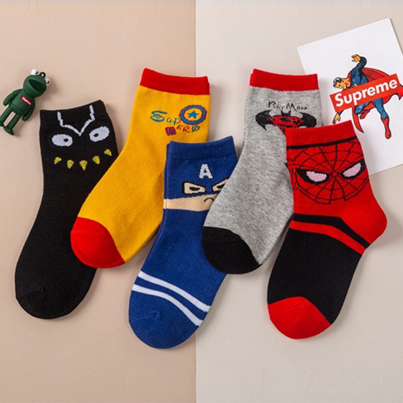 KAOS KAKI ANAK LAKI LAKI KARAKTER AVENGER SUPERHERO SPIDERMAN BAHAN TEBAL ELASTIS KKT