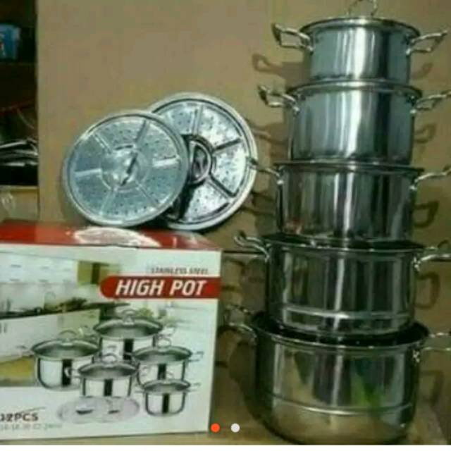 Panci set tutup kaca + steamer ( high pot)