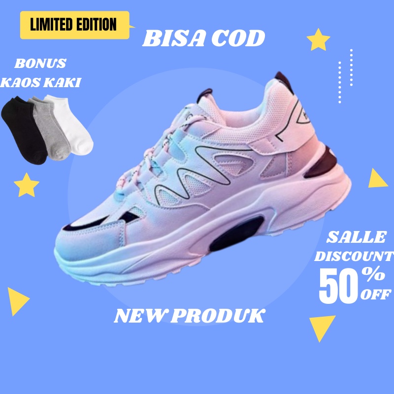 Sepatu Sneakers Wanita Olahraga Jogging Running Sport Sepatu Wanita Remaja Cewek Korea Tali Putih Ke