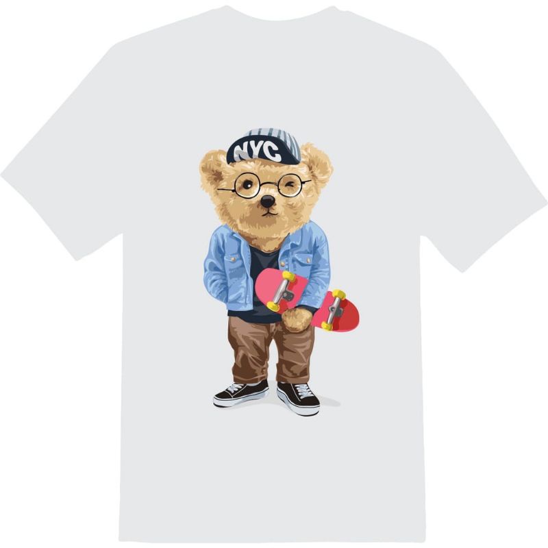 XOS - Kaos Pria DTF Bear Skateboard / Kaos Lengan Pendek / Kaos Katun / Baju Distro / Atasan Kekinian / Pakaian Trending