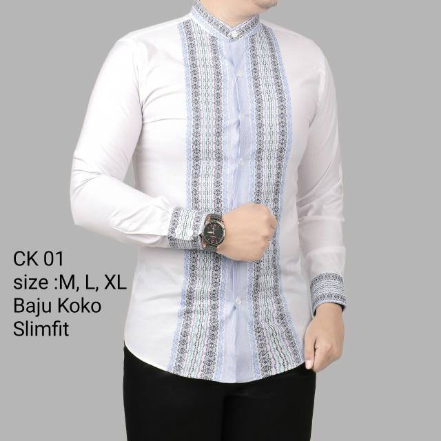Baju Koko Putih Polos Garis Garis - Baju Muslim CK 01
