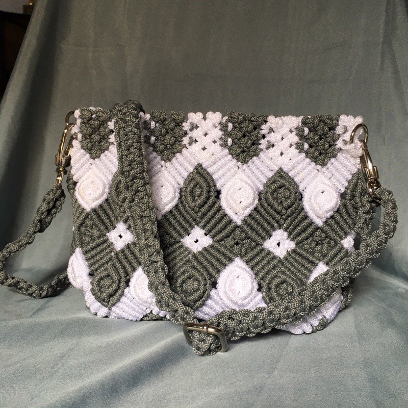 Tas Tali Kur Tas Rajut Handmade Tas Selempang Abu Putih