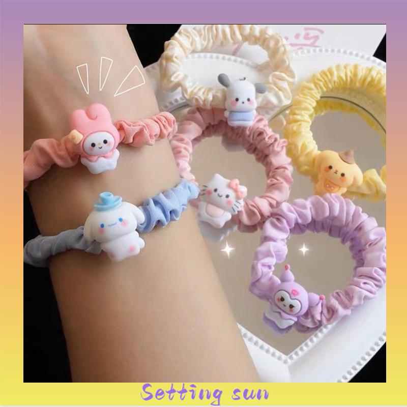 Cincin Usus Kecil Kartun Anjing Cinnamoroll  Cincin Rambut  Gaya Manis Manis Lucu Tali Rambut TN