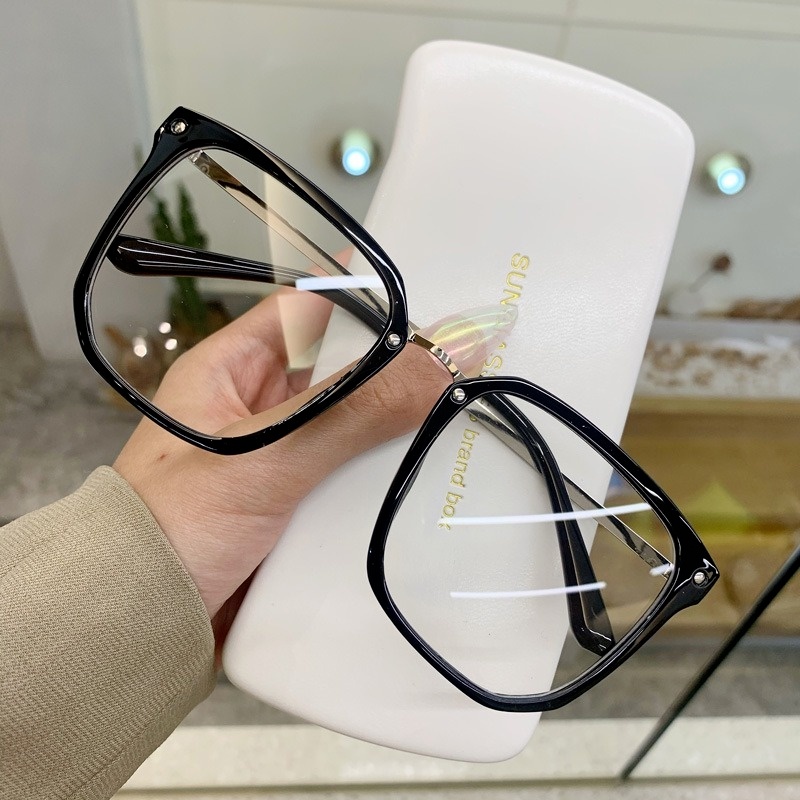 (YUZHU) Korean Style Transparent Anti-blue Light Glasses New Fashion Oversized Square Frame Glasses Women