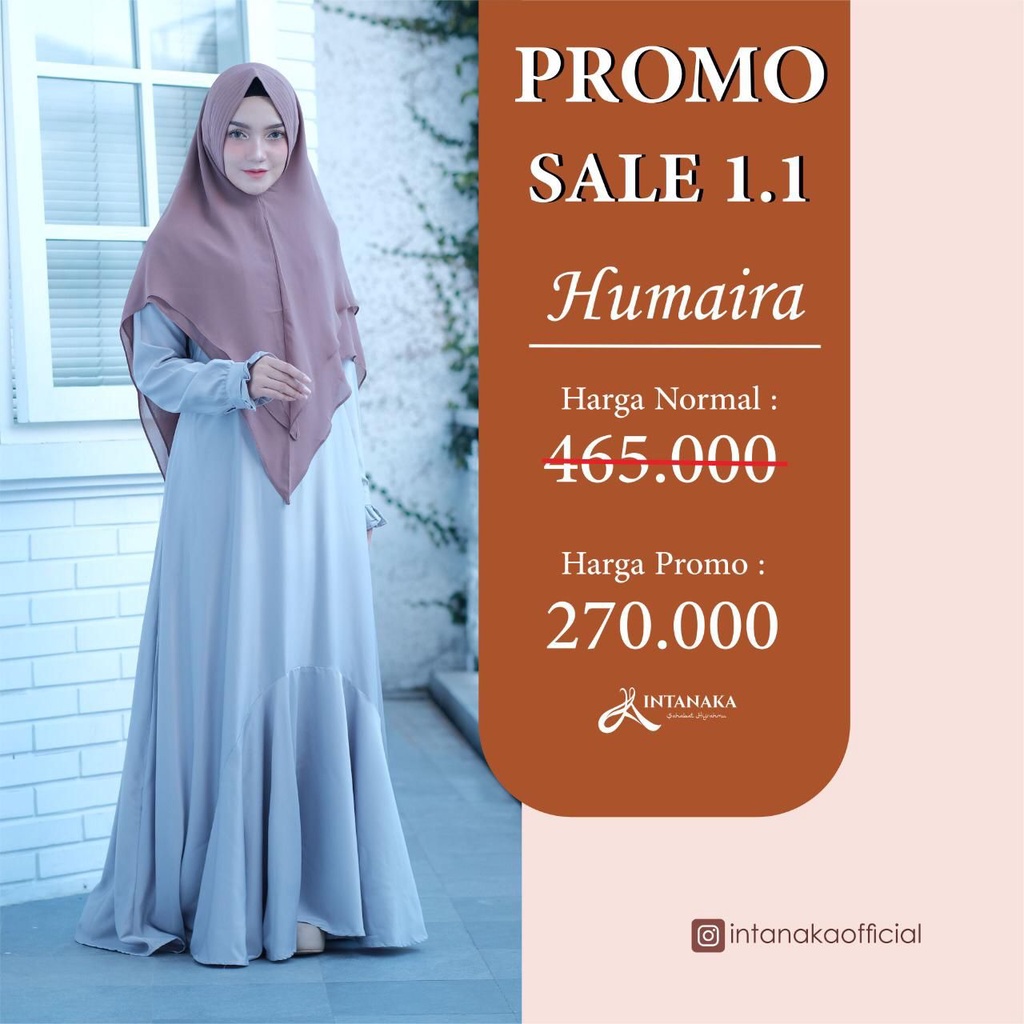INTANAKA Humaira Syari Gamis Dewasa Polos Daily Busui Set Khimar Niqob Cadar Premium Bergaransi Orig
