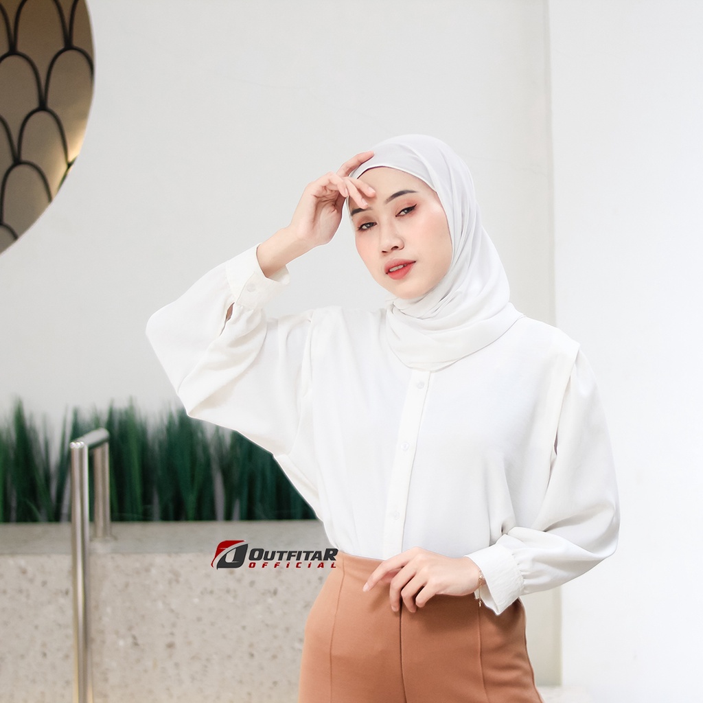 Kemeja Wanita Oversize Lesley River Blouse Oneck Longsleeve Hight Quality Premium