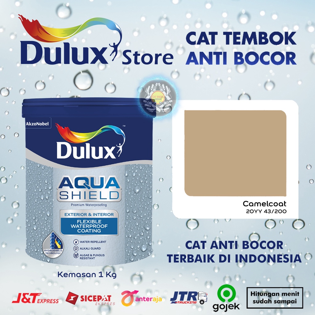 CAT TEMBOK ANTI BOCOR DULUX AQUASHIELD 2X LEBIH KUAT TAHAN CUACA WARNA CAMELCOAT 20YY 43/200 CREAM K