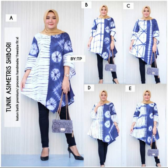 TUNIK ASIMETRIS SHIBORI BATIK KEKINIAN MODERN MURAH ...