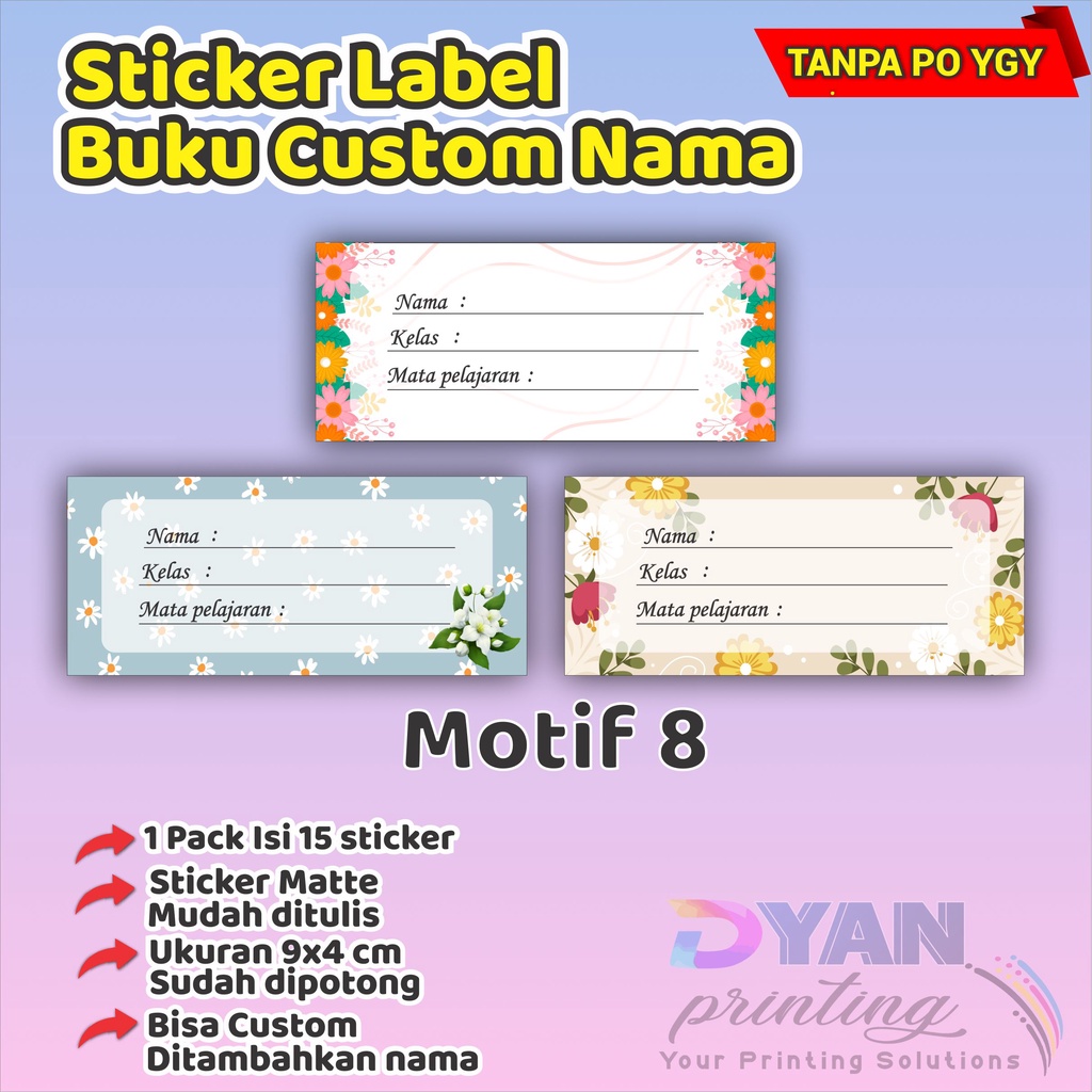 15 PCS STICKER LABEL BUKU BISA CUSTOM NAMA