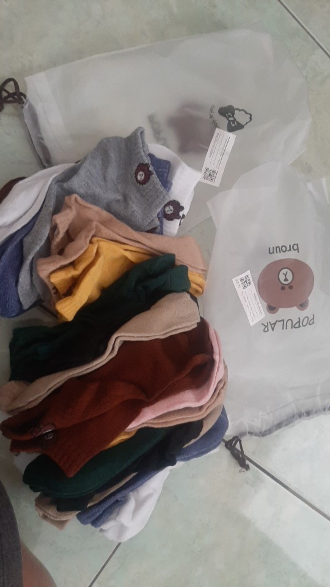 [termurah] 10pcs Kaos Kaki Ankle Brown Line+tas Logo Brown Line Kaos Kaki Import