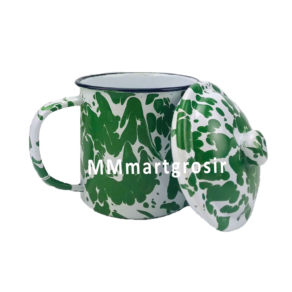 Cangkir + Tutup / Mug Enamel / Mug Loreng Jadul / Cangkir Seng Bercorak