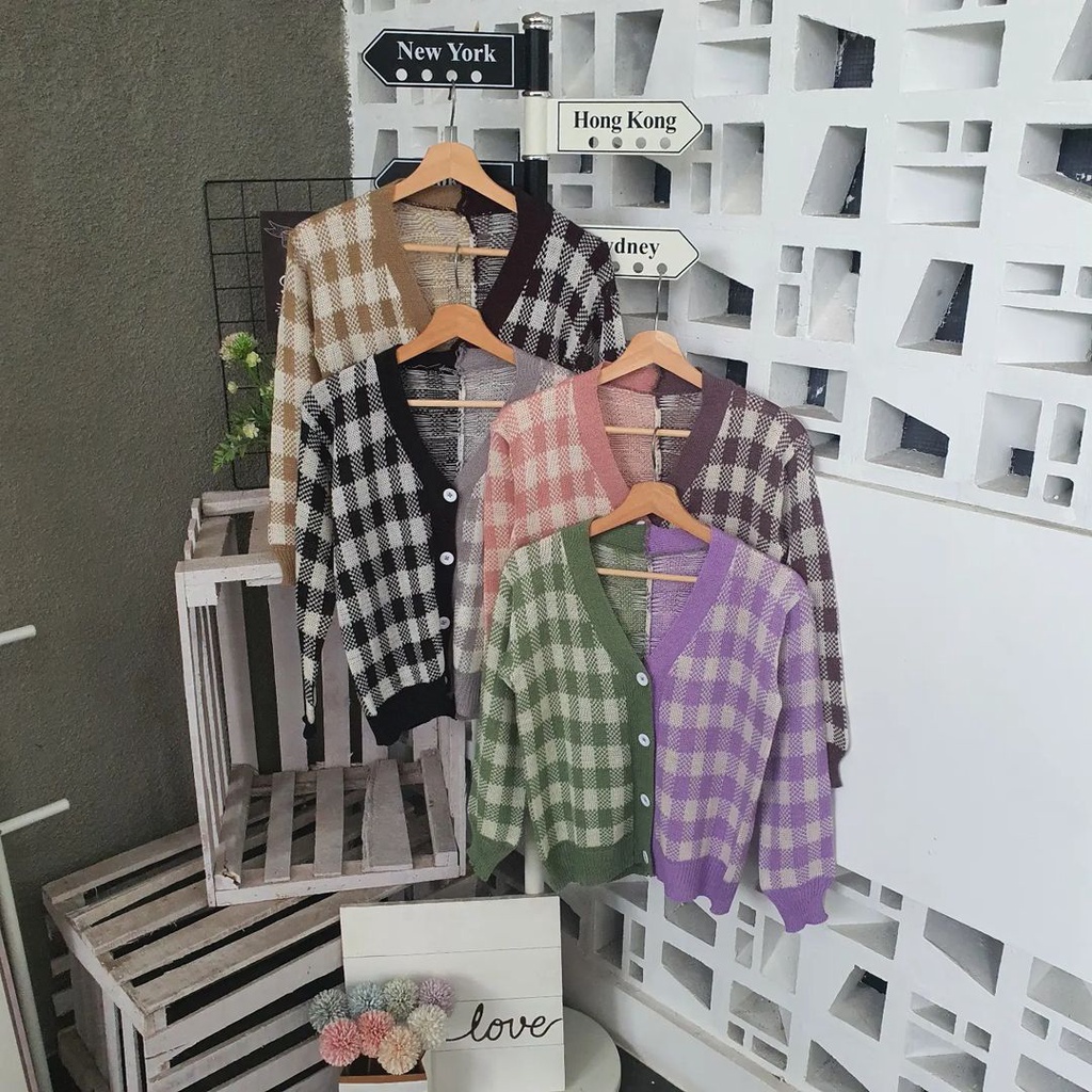 COLOUR COMBINE SQUERE CARDIE / cardigan rajut oversize/cardigan rajut wanita terbaru 2022/cardigan w