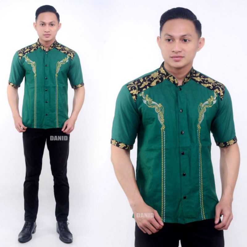 KOKO BATIK PRIA KEKINIAN,Baju Muslim Pria-Batik Kombinasi - Kemeja Koko Bordir