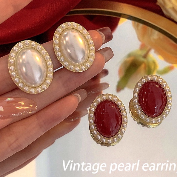 Anting Stud Hias Mutiara Gaya Vintage Korea Untuk Wanita